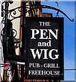 Pen and Wig name sign, Stow Hill, Newport