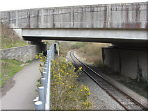 ST1394 : Footpath and railway line near Penallta Park by Gareth James
