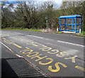 Bus stop and blue shelter opposite Clun Primary School, Clyne