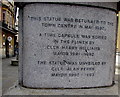 Late 20th century inscription on a 19th century statue pedestal in Newport city centre