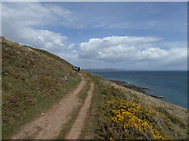 SS5184 : Walkers on the Wales Coast Path near Oxwich Point on Gower by Jeremy Bolwell