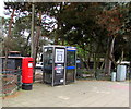 Queen Elizabeth II pillarbox and two BT phoneboxes, Bournemouth