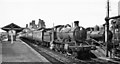 Welshpool station, with ex-GWR 2-6-0 on Up  train, 1952