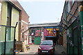 View of street art at the rear of an art studio on Stour Road