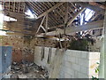 Inside a derelict farm building at Hall Farm