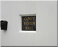 TL9678 : Coney Weston Hall sign by Geographer