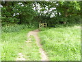 Field path leads to stile on boundary