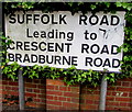 Conspicuous Suffolk Road name sign, Bournemouth