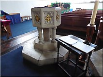 TL2796 : St Mary, Whittlesey: font by Basher Eyre