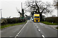 SJ5553 : Yellow HGV on the A49 at Chesterton Croft by David Dixon
