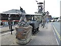 High Street, Cinderford, with sculpture of miner