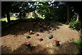 View of toadstool seats in a children