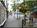 Shop fronts and flowers at the bottom of Gabriel