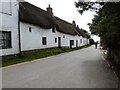 Thatched cottages line the road through Bantham, Devon