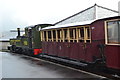 Ffestiniog Railway train in the rain at Tanygrisiau