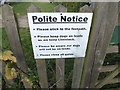 TM0173 : Sign near the footpath gate off Honeypot Lane by Geographer