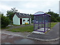 Bus stop, public lavatory and children