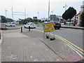 Yellow temporary directions sign facing Gladstone Road, Barry