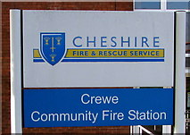 SJ7154 : Crewe Community Fire Station name sign by Jaggery
