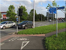 SJ7154 : Cycle route 451 signpost on a Crewe corner by Jaggery
