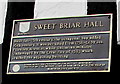 Sweet Briar Hall plaque, Hospital Street, Nantwich