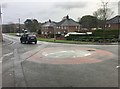 SJ8146 : Silverdale: mini-roundabout outside Heritage Park by Jonathan Hutchins