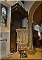 Radley, St. James the Great Church: Stone pulpit with early c16th tester