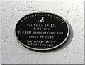 SJ3350 : St Giles Gates black plaque, Wrexham by Jaggery