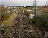 SO8963 : Towards a railway junction and signalbox, Droitwich by Jaggery