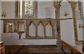 Iffley, St. Mary the Virgin Church: c13th aumbry, piscina and triple sedilia