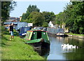 Narrowboats moored along the Staffordshire and Worcestershire Canal