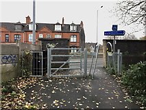 SJ8446 : Newcastle-under-Lyme: footpath and cycle path emerge onto A34 by Jonathan Hutchins
