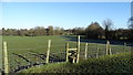 SJ8458 : Field path & stile W of Acker's Crossing by Colin Park