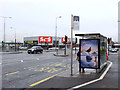 Bus stop at the saddle junction, Wigan