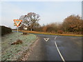 Junction of roads taking traffic from Prees Lower Heath to either Prees (left) or Sandford (right)