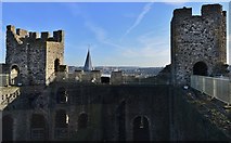 TQ7468 : Rochester Castle: The east and south turrets by Michael Garlick