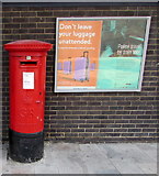 SU4112 : King George V pillarbox and railway posters outside Southampton Central railway station by Jaggery