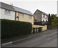 Hedge and wheelie bins, Llanfach Road, Llanfach, Abercarn