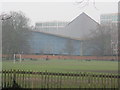 TQ2579 : Design Museum, rear view across Holland Park sports fields by David Hawgood