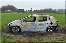 SK5808 : Burnt out car at Mowmacre Hill, Leicester by Mat Fascione
