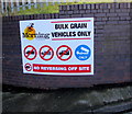 Bulk Grain Vehicles Only sign facing Gresty Road, Crewe