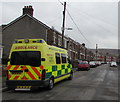 Yellow ambulance in Turberville Street, Maesteg