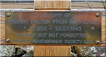 NT6239 : An inscription on a WW2 memorial cross at Darlingfield near Earlston by Walter Baxter