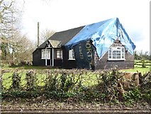 SO8742 : Tarpaulin on the roof of Earl's Croome village hall by Philip Halling