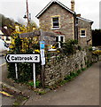 Wooden signpost on a Tintern corner, 2 miles from Catbrook