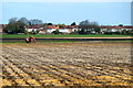SD3313 : Digger in fields off New Cut Lane, Halsall by Mike Pennington