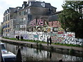 View of street art on some old warehouse buildings on the Regent