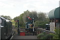 View of semaphore signals at the end of the platform at North Weald station