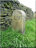 SE1025 : Railway boundary stone, Halifax (Southowram) by Humphrey Bolton