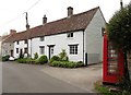 Telephone box and cottages, Butleigh